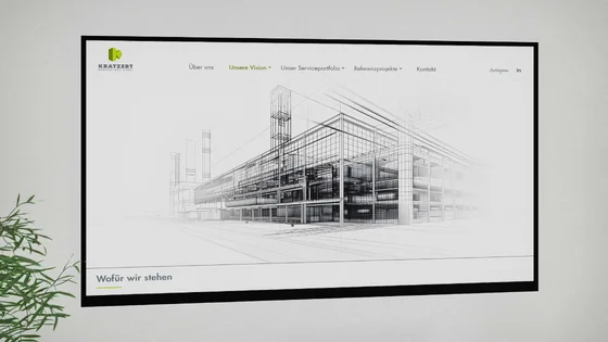 Kratzert General-Bau – Vision- und Prinzipien-Seite im Desktop-Mockup