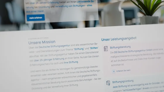 Deutsche Stiftungsagentur – Startseiten-Mockup von stiftungsagentur.de